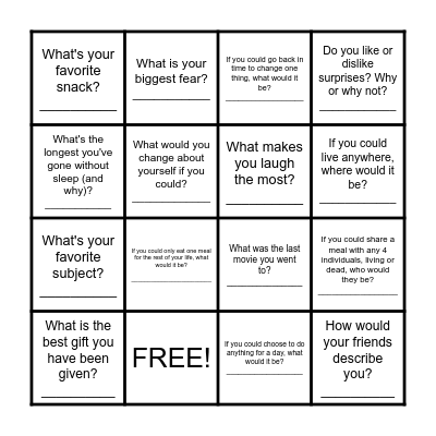 Ice Ice Breaker Bingo Card