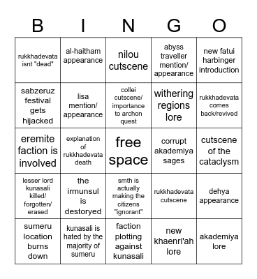 3.0 archon quest bingo Card