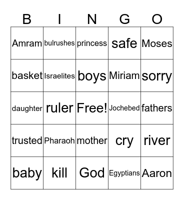 God Cares for Baby Moses Bingo Card