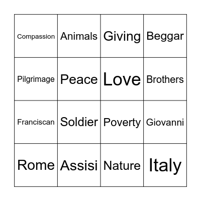 St Francis Day Bingo 2022 Bingo Card