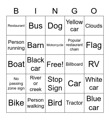 Car Bingo Card