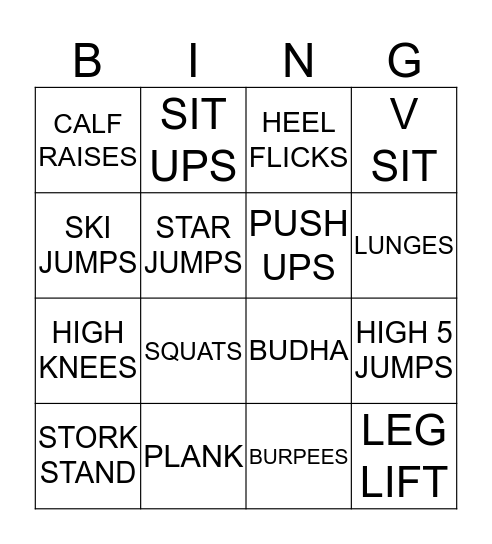 Lesson 1 - Benefits of Exercise  Bingo Card