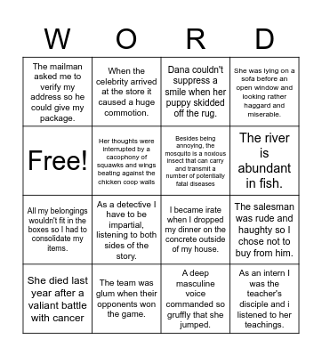 Vocabulary Bingo Card