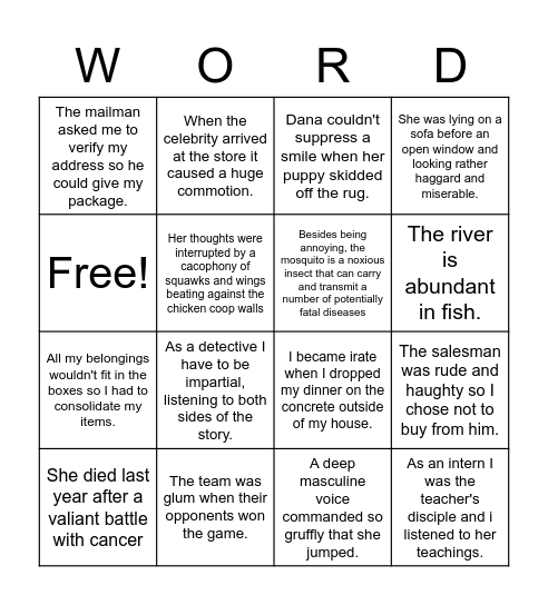 Vocabulary Bingo Card