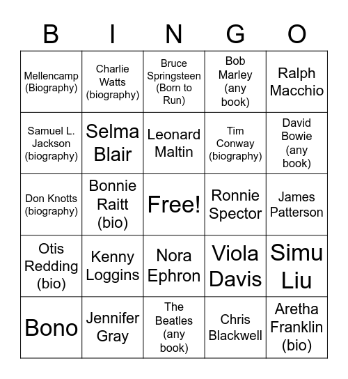 Memoirs Bingo Card