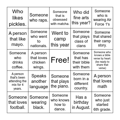 Mix Mid Bingo Card