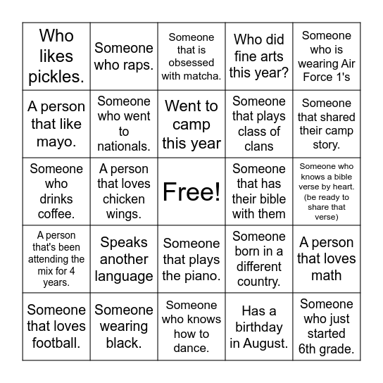 Mix Mid Bingo Card