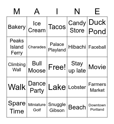 Vicentes Visit Maine! Bingo Card