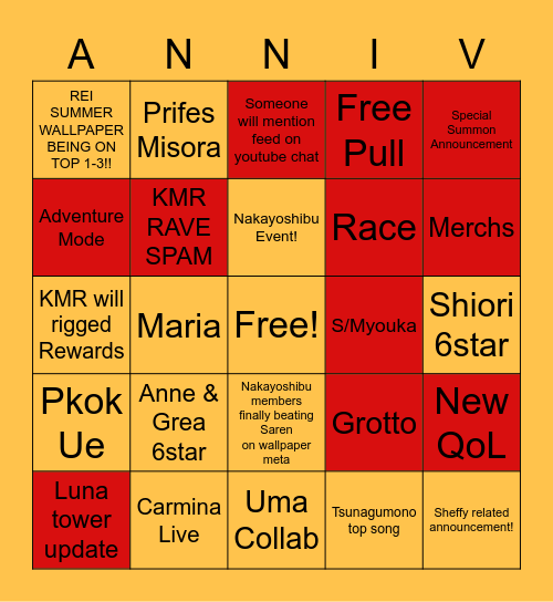 Half Anniv Bingo Card