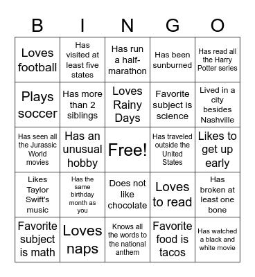Untitled Bingo Card