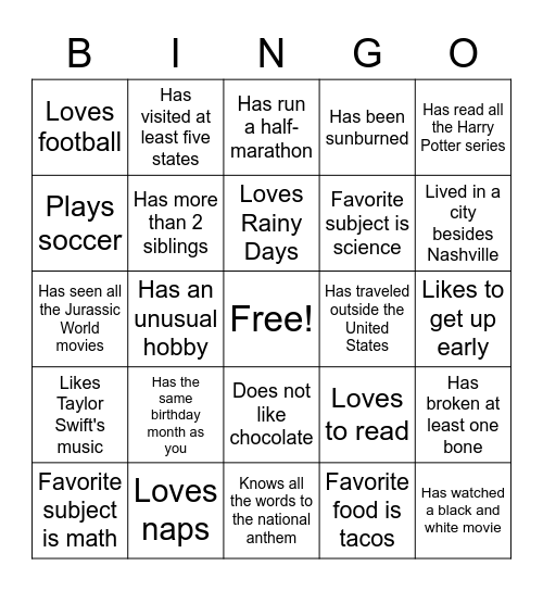 Untitled Bingo Card