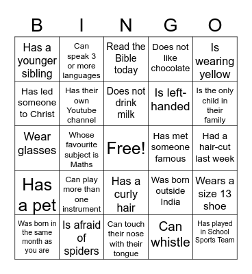 Find Someone Who Bingo Card