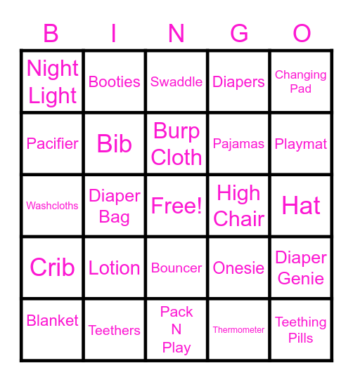 Laís & Vinicius Silva Baby Shower Bingo Card