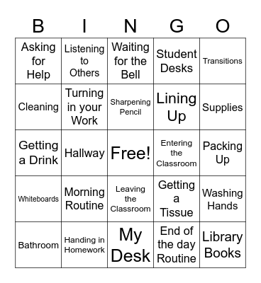 Classroom Procedures Bingo Card