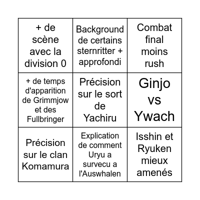 Rajouts de Kubo Bingo Card
