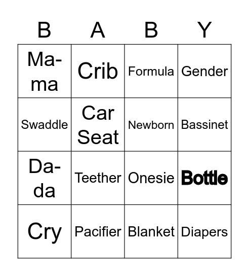 Baby Bingo Card