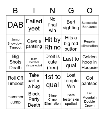 Bean Brawl Bingo Card