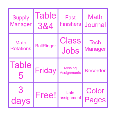 In Mrs. Thomas Room Bingo Card