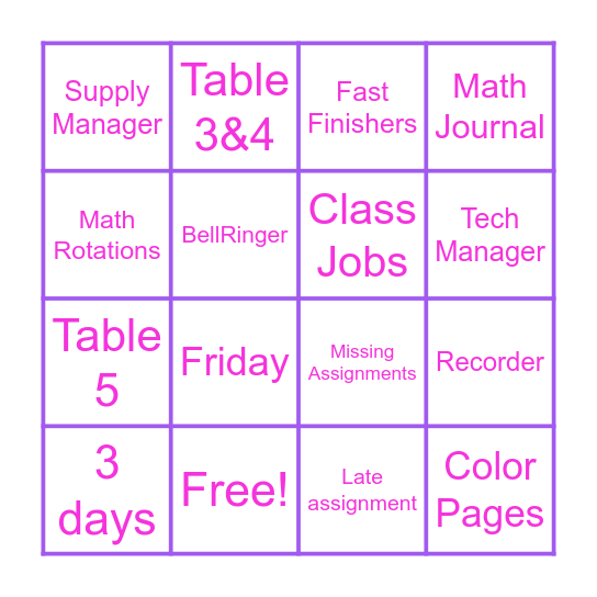 In Mrs. Thomas Room Bingo Card