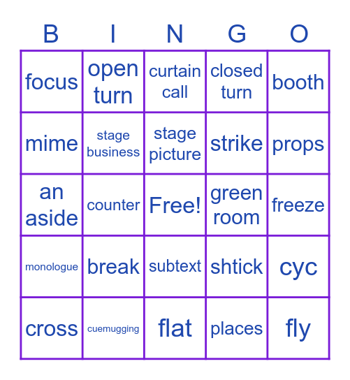 THEATRE LINGO BINGO Card