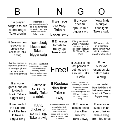 DBD Bingo Card