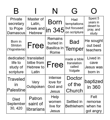 St. Jerome Bingo Card