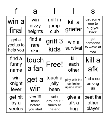 fall guys bingo Card