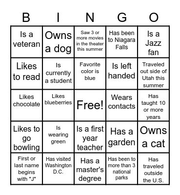 Matheson Get To Know You Bingo Card