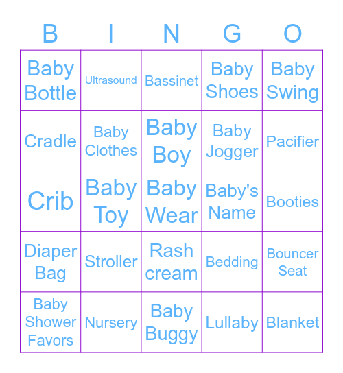 Amber's Baby Shower Bingo Card