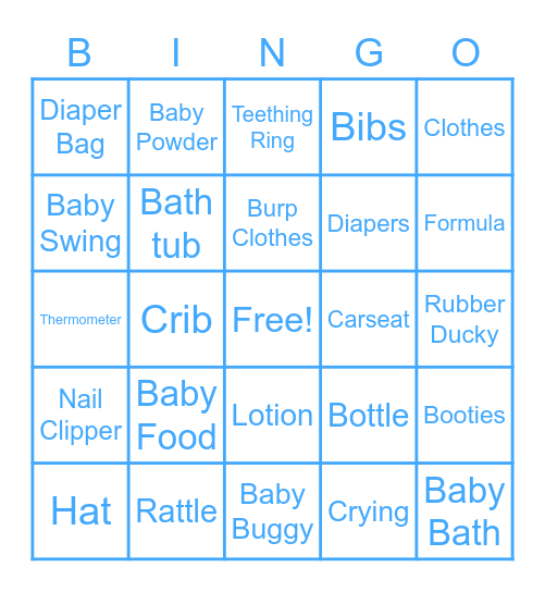 Baby Shower Bingo Card