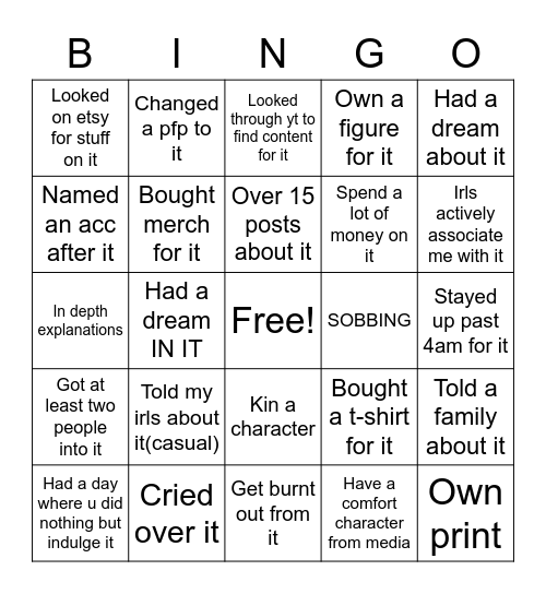 hyperfixation bingo Card