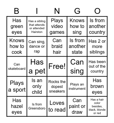 Getting To Know You - HMS Bingo Card
