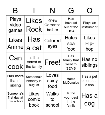 Ice Breaker Bingo Card