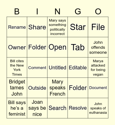 Google Docs Bingo Card