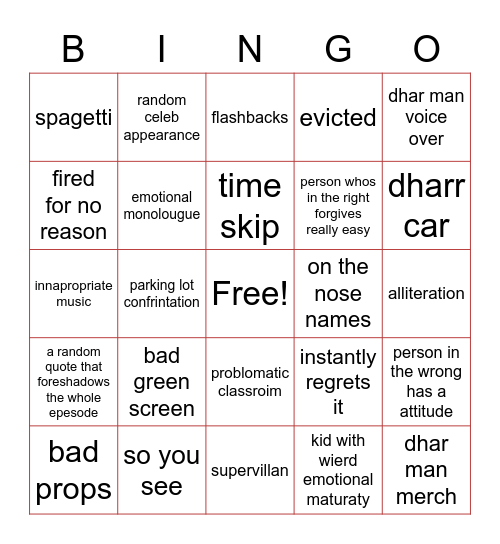 DAHR MAN BINGO Card