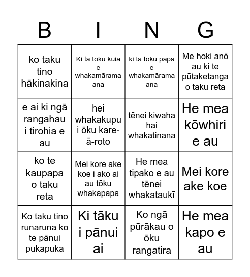 Letter writing - Whakapapa Bingo Card