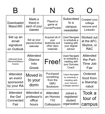 First Month Bingo! Bingo Card