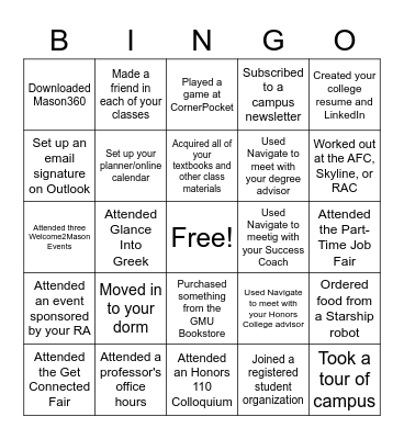 First Month Bingo! Bingo Card