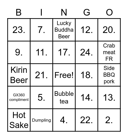 Jubao Bingo Card