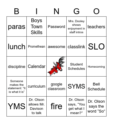 YMS Staff Bingo Card