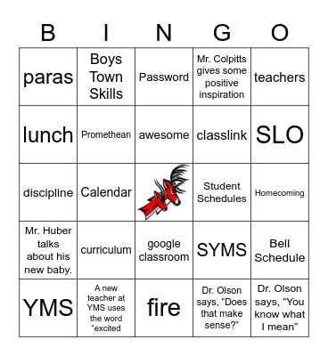 YMS Bingo Card