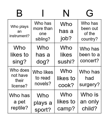 NHS Icebreaker Bingo Card