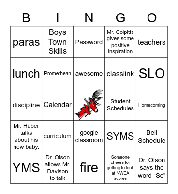 YMS Staff Bingo Card