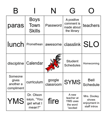 YMS Bingo Card