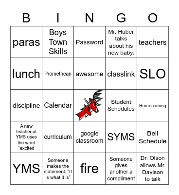 YMS Staff Bingo Card