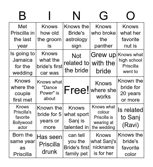 Learn About The Bride Bingo Card