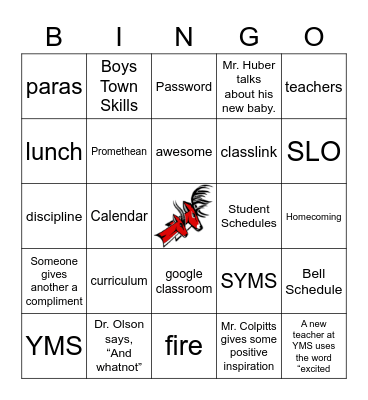 YMS Staff Bingo Card