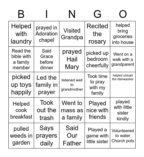 Magdalen family Bingo Card