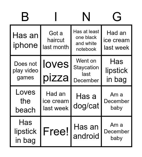 Ice-Ice Breaker! Bingo Card