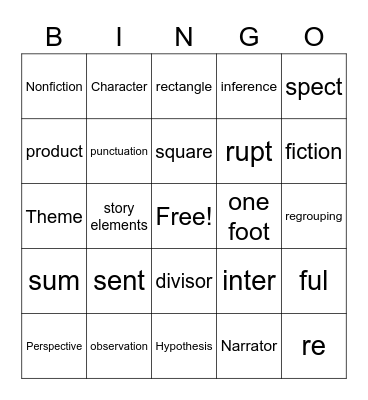 Vocabulary Bingo Card